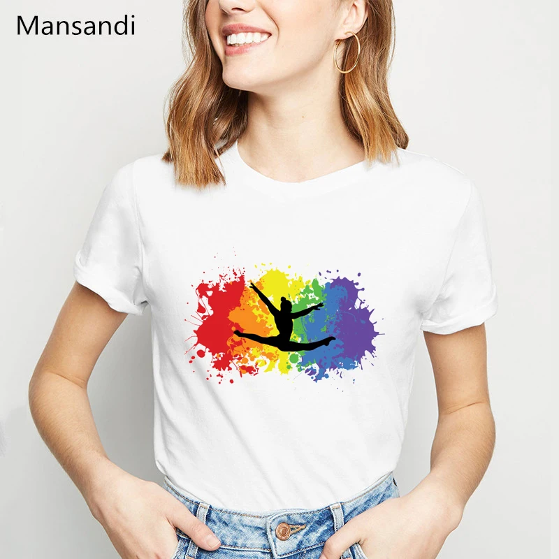 

Watercolor gymnastics art tshirt women Rainbow gymnast splatter T-Shirt femme summer tops tee shirt femme vogue harajuku shirt