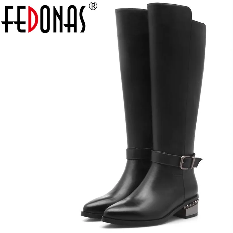 

FEDONAS Fashion Women Knee High Boots Genuine Leather Autumn Winter Warm Large Size High Heels Shoes Woman Quality Casual Boots