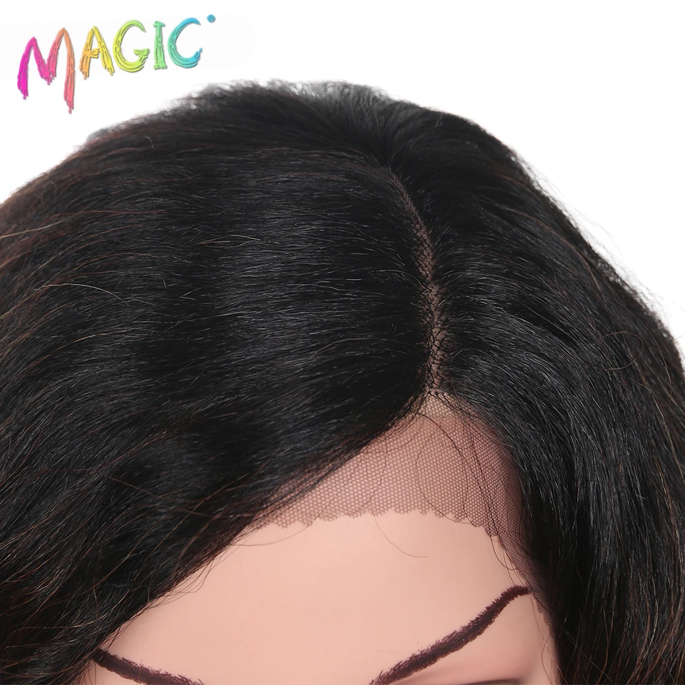 Магические волосы 28 дюймов глубокие волнистые синтетические парики на кружеве для черных женщин натуральные парики черные повседневные термостойкие парики из волокна