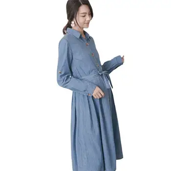 

2019 Fashion Maternity Plus Size Denim Nursing Cowboy Dress Pregnant Women Long Sleeve Cotton Jean Dress Pregnancy Clothes Q559