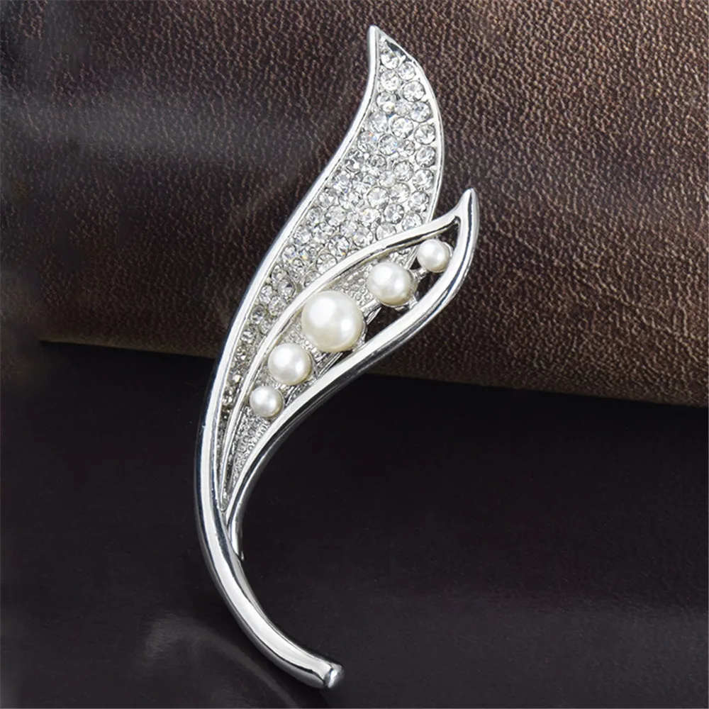 

Plated Plant Leaves Pins Brooches Crystal Imitation Pearl Women Gift Brooch Pins Clothes Jewelry