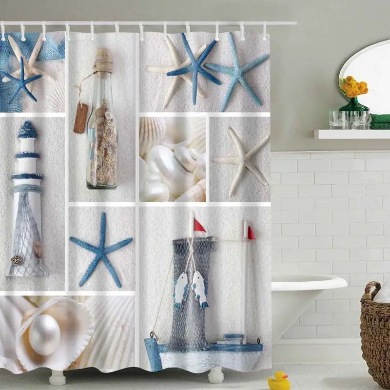 shower curtain Beach Sea World Seashell Sandy Waterproof Bath Shower
