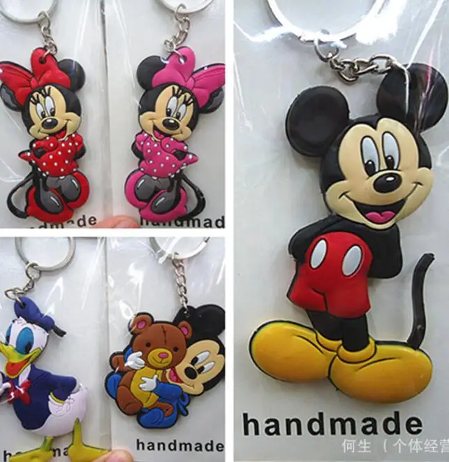 

Free Shipping 20 pcs Popular cartoon mickey minnie Donald Duck mix Double-sided PVC Key Chains Pendant kids Gifts Party Favors