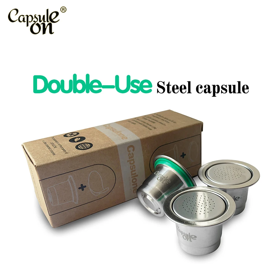 

capsulone Refillable Reusable Stainless Steel Coffee Capsulas Compatible with Nespresso Machines Maker 3 Pod +120 Seals