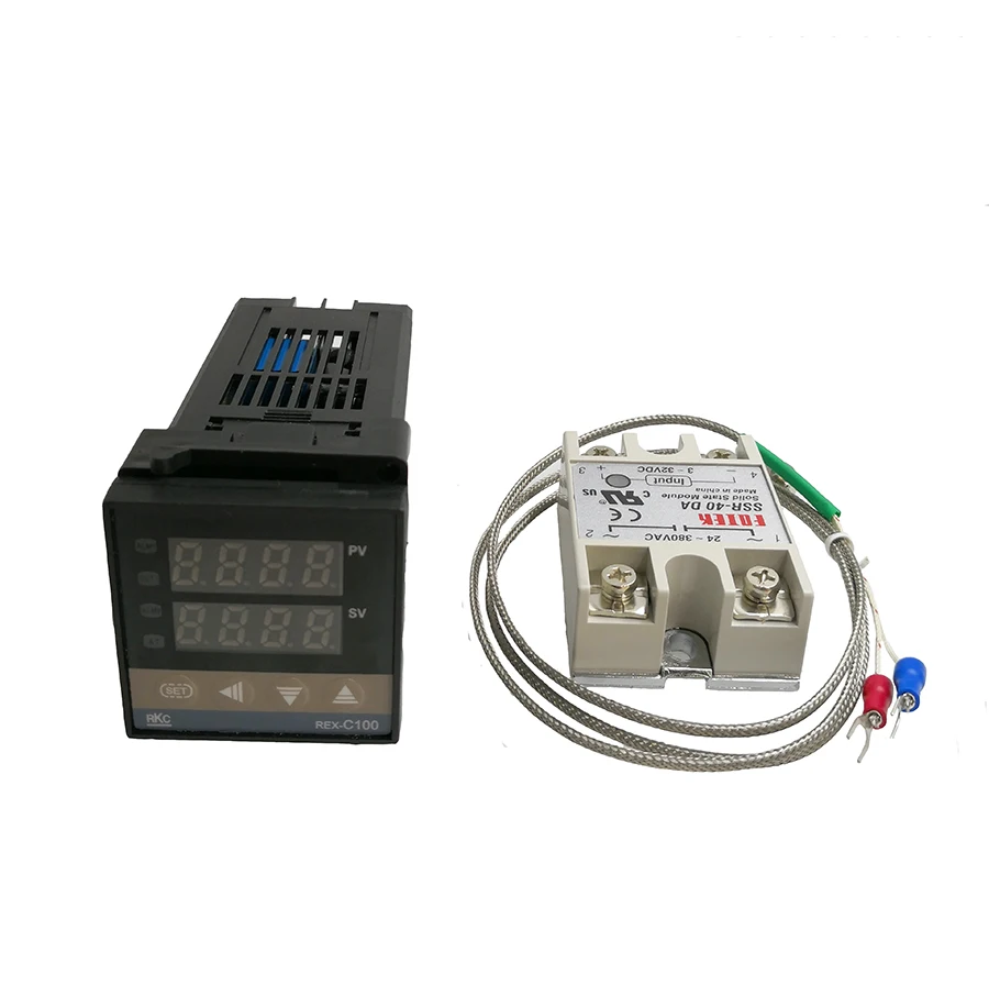 

REX-C100 Digital Temperature Controller Thermostat PID thermometer SSR 40DA solid state Relay K Thermocouple Probe radiator