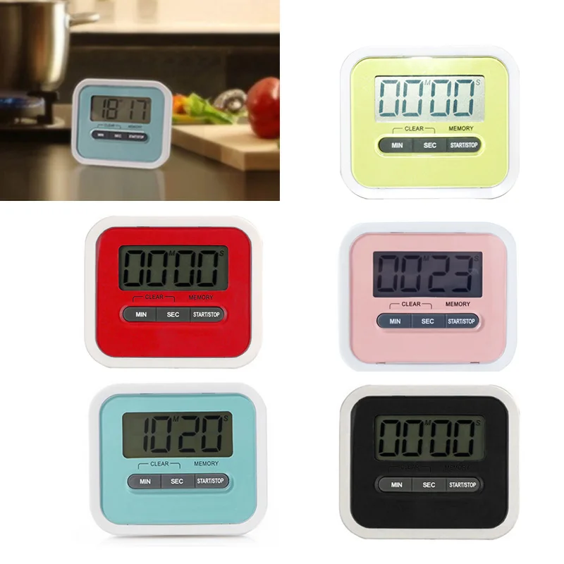 Hoomall 1 шт., ЖК-дисплей, цифровой экран, кухонный таймер, для приготовления пищи, отсчет, обратный отсчет, Громкая сигнализация с магнитом, квадратные часы, кухонные аксессуары
