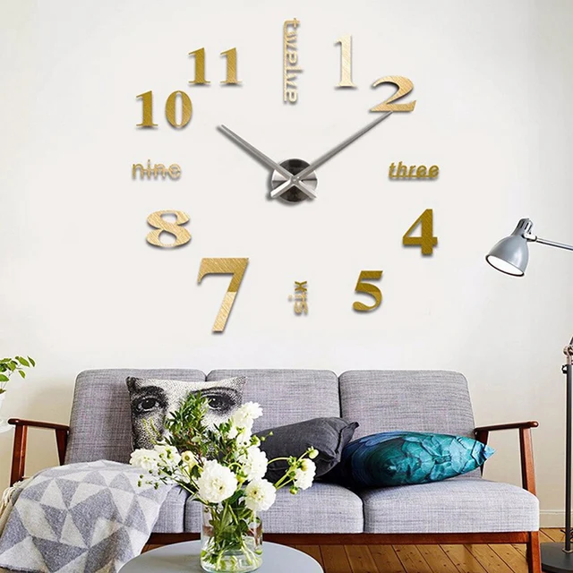 New Modern Diy Large Wall Clock 3d Mirror Surface Sticker Home Decor