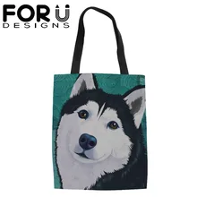 FORUDESIGNS/Льняная сумка женские сумки для покупок 3D мультфильм милые Мопсы принты повседневные сумки на плечо пляжная сумка для девочек