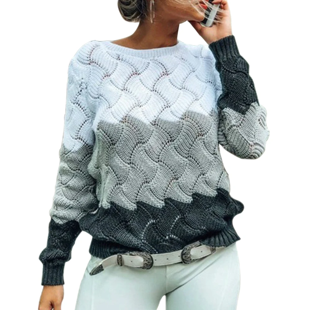 Вязаные свитера с круглым вырезом, женские пуловеры, модная цветная верхняя одежда, свитер 3XL, зима-осень, новые свободные джемперы с длинным рукавом