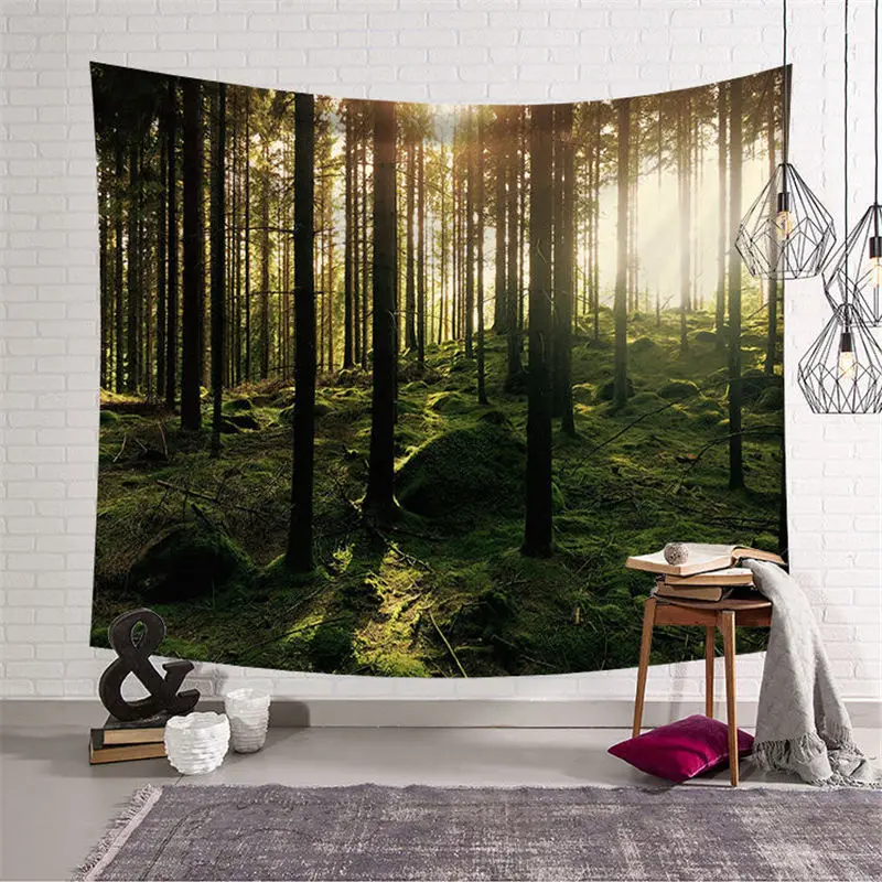 

Beautiful Natural Forest Large Tapestry Hippie Wall Hanging Bohemian Art Carpet Yoga Mat Home Decor For Living Room Bedroom