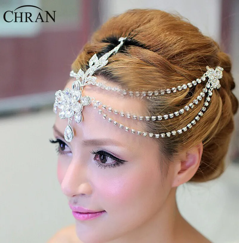 

Chran Wedding Bridal Hijab Scarf Headpiece Tikka Pin Brooch Jhumar Head Hair Band Women Accessories HBW108