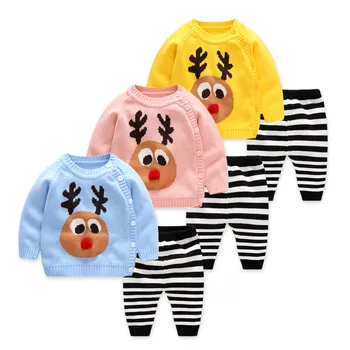 

Baby Boys set 2019 Wool knitted Cotton sweater Girls Boys Sets Infant Warm Winter Pullover+Pants Sets Newborns Toddler Clothing