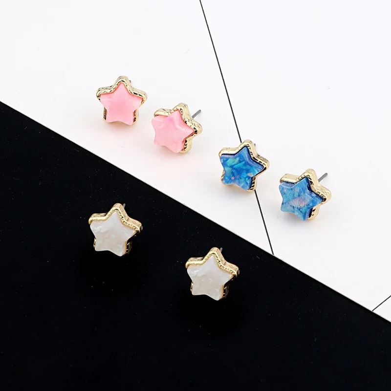 

Dayoff Korea Silver Star Resin Stud Earrings Women Jewelry Trendy Small Cute Exquisite Earstud Colorful Sample Earrings E573