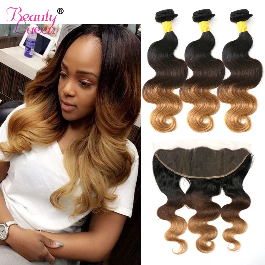 comprar Lace Frontal Encerramento Com Bundles Ombre Brasileiro Cabelo Weave Bundles Onda Do Corpo Do Cabelo Humano 3 Pacotes Com Fechamento 1b 4 27 NonRemy