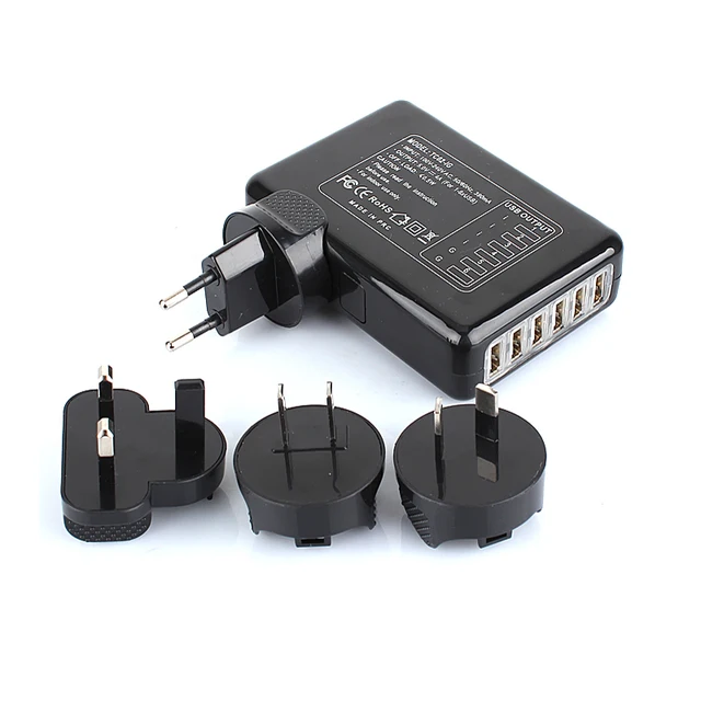 GOLDFOX 6 Ports USB Travel Wall Charger AC Multi Power Adapter Pack AU/UK/US/EU Plugs Black