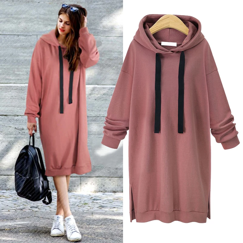 

New 2018 Autumn Winter Women Hoodies Long Sleeve Slim Plus Thick Sweatshirt Dress Pullover Long Hoodie