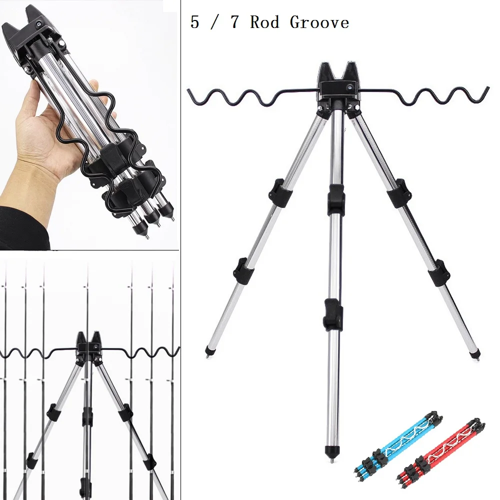 Telescopic Aluminum Alloy 7 Rods Rack Fishing Rod Pole Holder Stand Storage Tool
