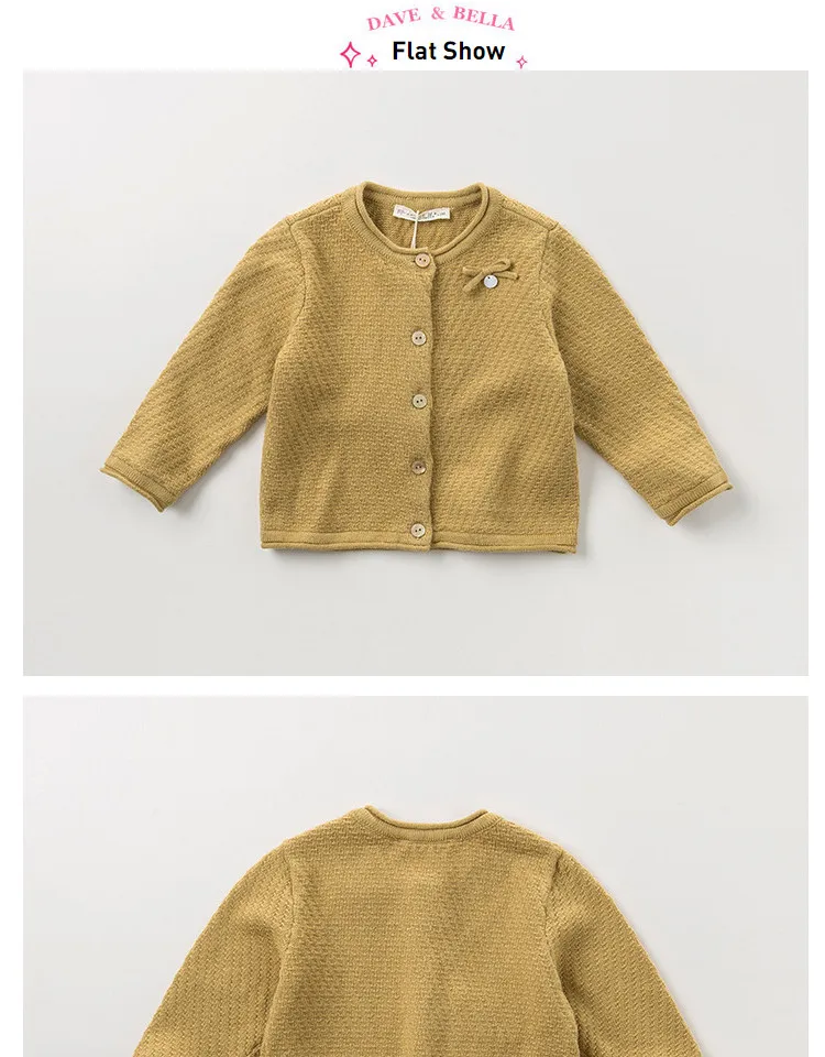 DB11843-1 dave bella/осенний модный однотонный кардиган с бантом для маленьких девочек, Детское пальто для малышей, милый вязаный свитер для детей