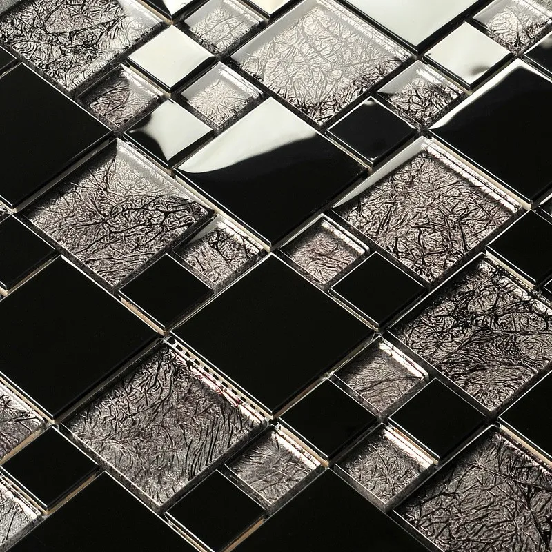 silver mirror metal crystal glass mosaic tile kitchen