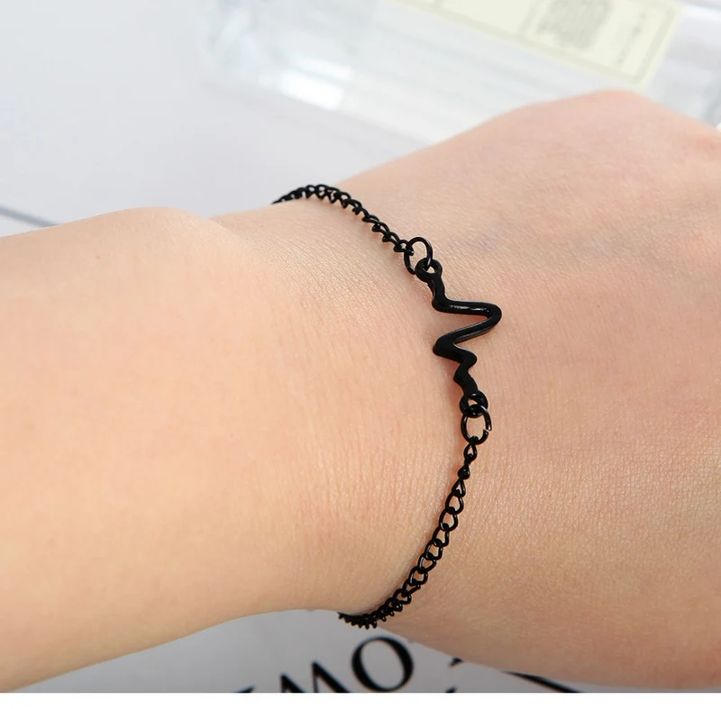 

Creative Simple Wave Personality Design ECG Figure Lightning Bracelet Couple Heartbeat Frequency Bracelet Seaside Holiday Gift