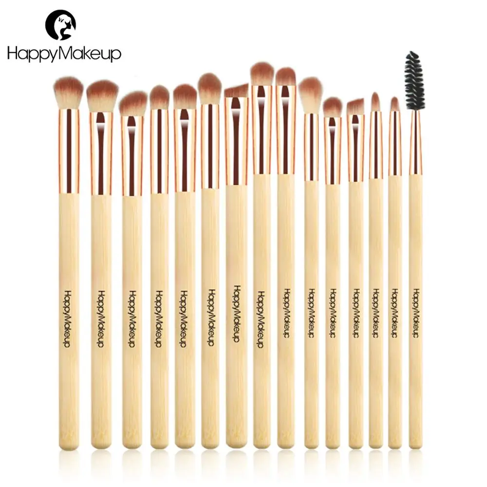 

Happy Makeup Eye Brushes Set 15pcs Bamboo Blending Eye Shadow Shader Lash Make Up Brush kit Synthetic Hair Cosmetic Professional