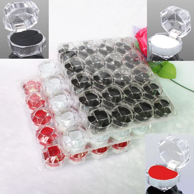 HUNYOO 20pcs/lot Acrylic Crystal Ring Storage Plastic Display Boxes Case Transparent Package Box Jewelry Packaging Collection