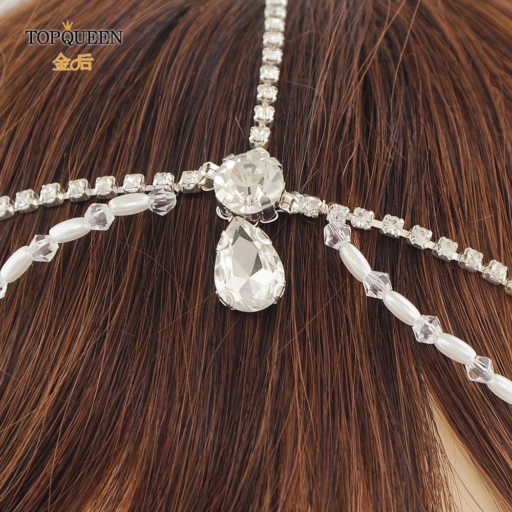 TOPQUEEN HP149 Свадебные серебряные драпированные Хрустальные волосы арабские свадебные аксессуары для волос для свадьбы ожерелье головной убор элегантные прически