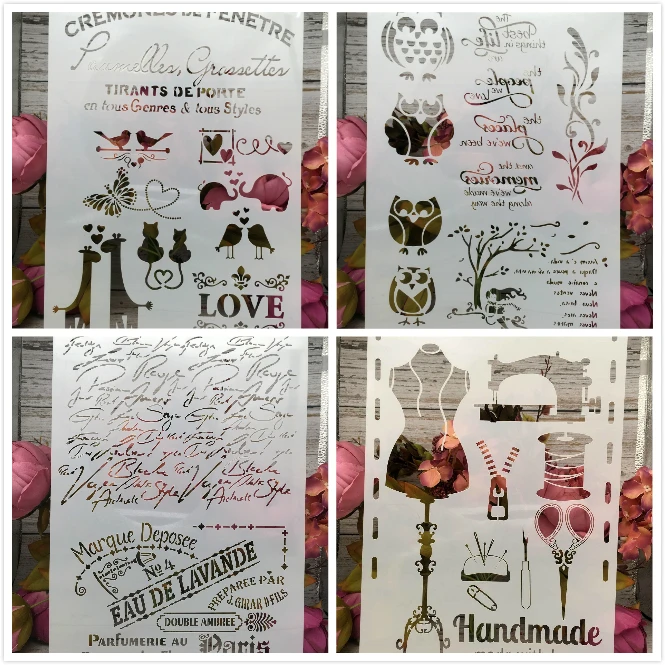 

4Pcs/Set A4 Owl Couple Sewing DIY Layering Stencils Painting Scrapbook Coloring Embossing Album Decorative Card Template