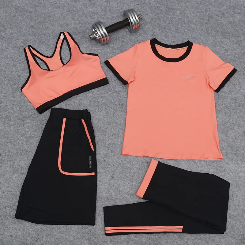 Одежда для йоги, комплект для йоги, женская спортивная одежда, спортивный костюм для бега, удобный Быстросохнущий Фитнес-тренажер, рубашка для бега+ бюстгальтер+ шорты+ штаны