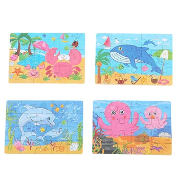 

2020 hot sale iron box cartoon animal wooden toy baby educational toy children gift 4 in 1 puzzle