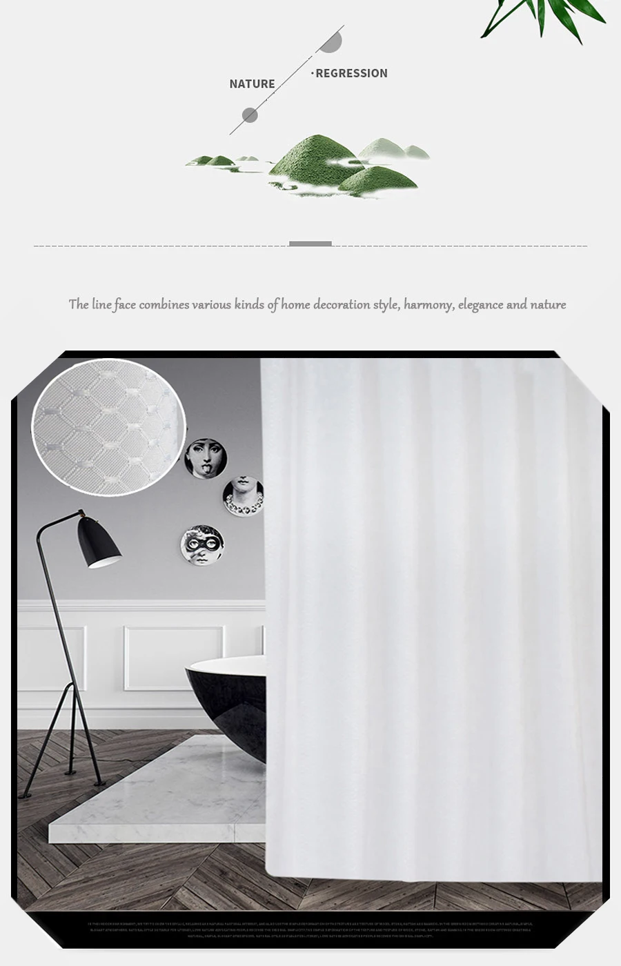 Shower Curtain with Black Plaid Pattern 2