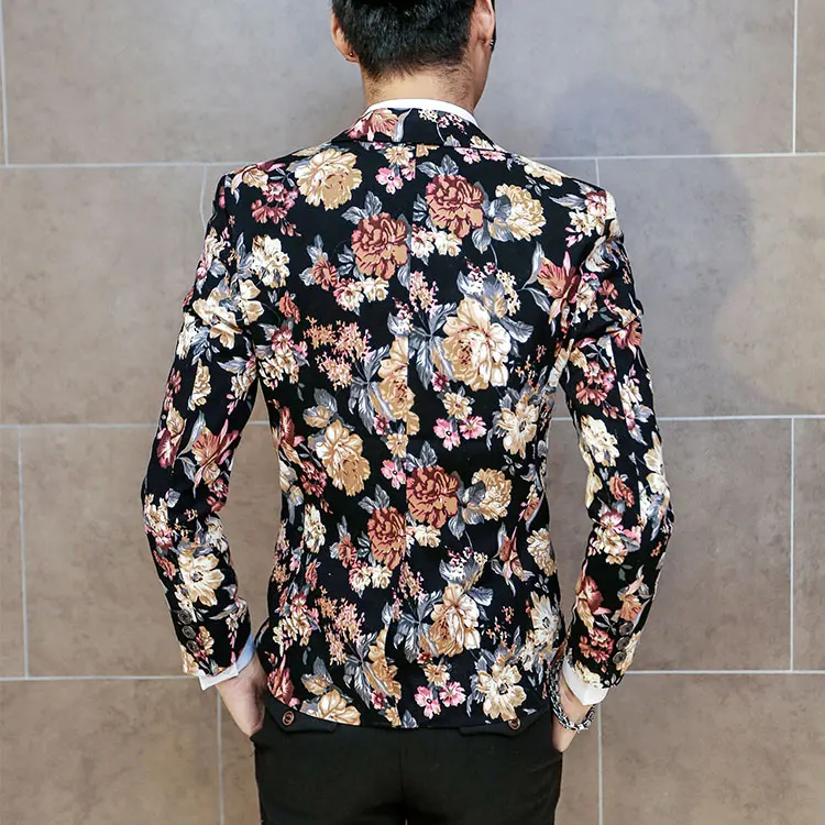 Autumn Mens Flower Coat Asian Size S-5XL blaze Jaqueta Wedding Party Blazer men jacket