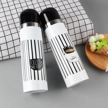 

Lovely Cat Thermos Cups Stainless Steel Vacuum Flask Lid Mugs Bullet Shape Coffee Tea Water Bottle Portable Thermocup 500ML