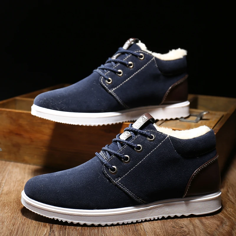 

YEINSHAARS Men Boots Warm Plush Mens Winter Shoes Fashion Men Snow Boots Lace Up Ankle Boots Cotton Inside Men Shoes
