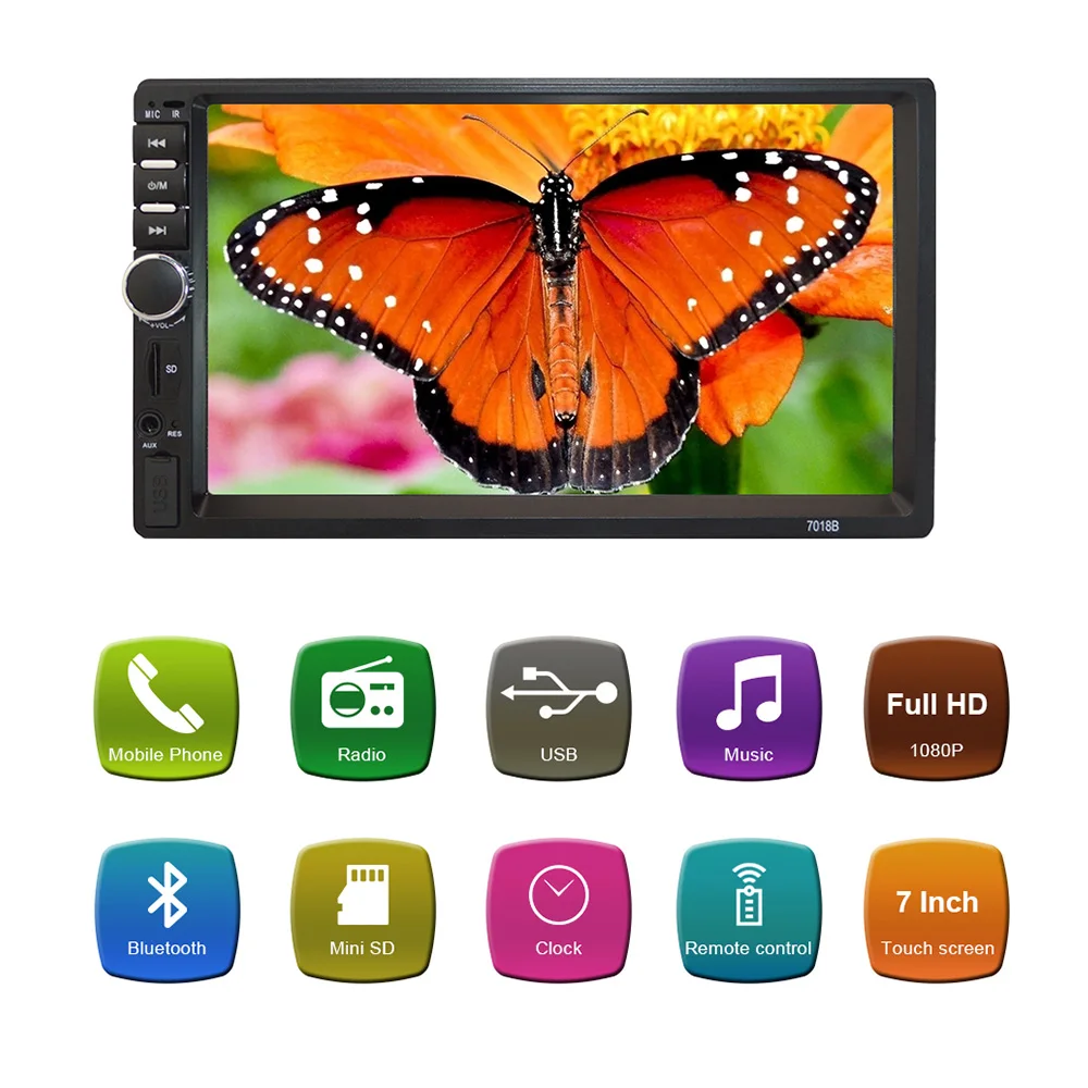 AOSHIKE Car 2 Din MP5 Display HD 7 Inch Touch Screen Dual Ingot Bluetooth FM USB Port TF Card Slot AUX Input View Aduio Radio