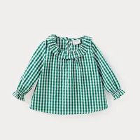Chemises à carreaux pour filles, chemise princesse en coton à manches longues avec col de poupée, vêtements pour enfants, hauts décontractés pour tout-petits, vêtements pour bébés filles 4