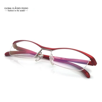 

2020 Extremely Light Streamline Red Purple Orange Eyeglasses Fashion Women Optical Half Frame Aluminum MOD1141