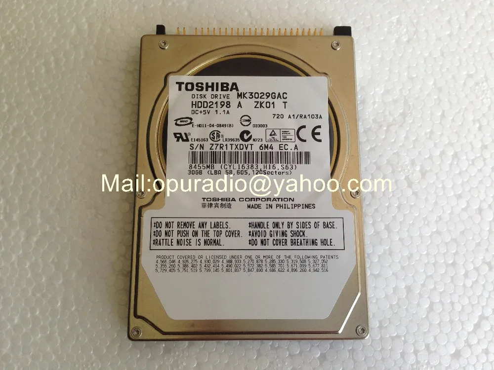 Диск MK3029GAC жесткий диск 30GB HDD2198 DC+ 5V 1.1A 8455MB для peugeot 407 C5 RT4 chrysler HDD alpine автомобильный навигационный аудио