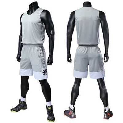 Баскетбольные майки, набор для мужчин, женщин и мальчиков, набор тренировочных Джерси с карманами, спортивные костюмы, дышащая командная баскетбольная форма на заказ - Цвет: 1808 gray