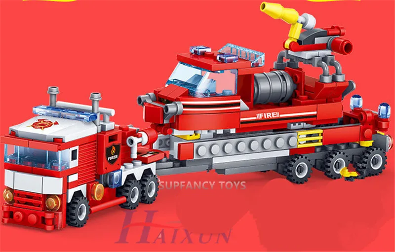 348 шт, городские пожарные машины, вертолет, лодка, строительные блоки, пожарный, легоинглс, Juguetes, кирпичи, Playmobil, детские игрушки