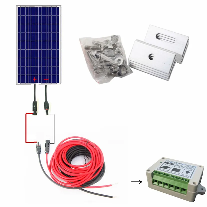 COMPLETE KIT 100W Solar Panel Cells Off Grid System with Controller Cable au eu usa stock complete kit 600w solar panel cells off grid system 600w solar system for home free shipping