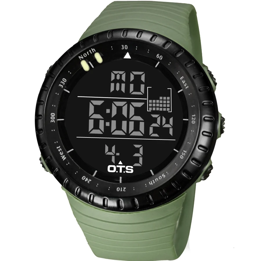 Лидирующий бренд OTS, крутые черные мужские модные цифровые часы с большим лицом, светодиодный, для плавания, альпинизма, для улицы, мужские спортивные часы, рождественский подарок для мальчиков - Цвет: Зеленый