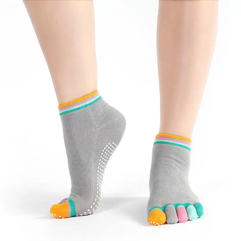 KLV 2017 Women Cotton Colorful Non Slip Massage Toe Socks Full Grip