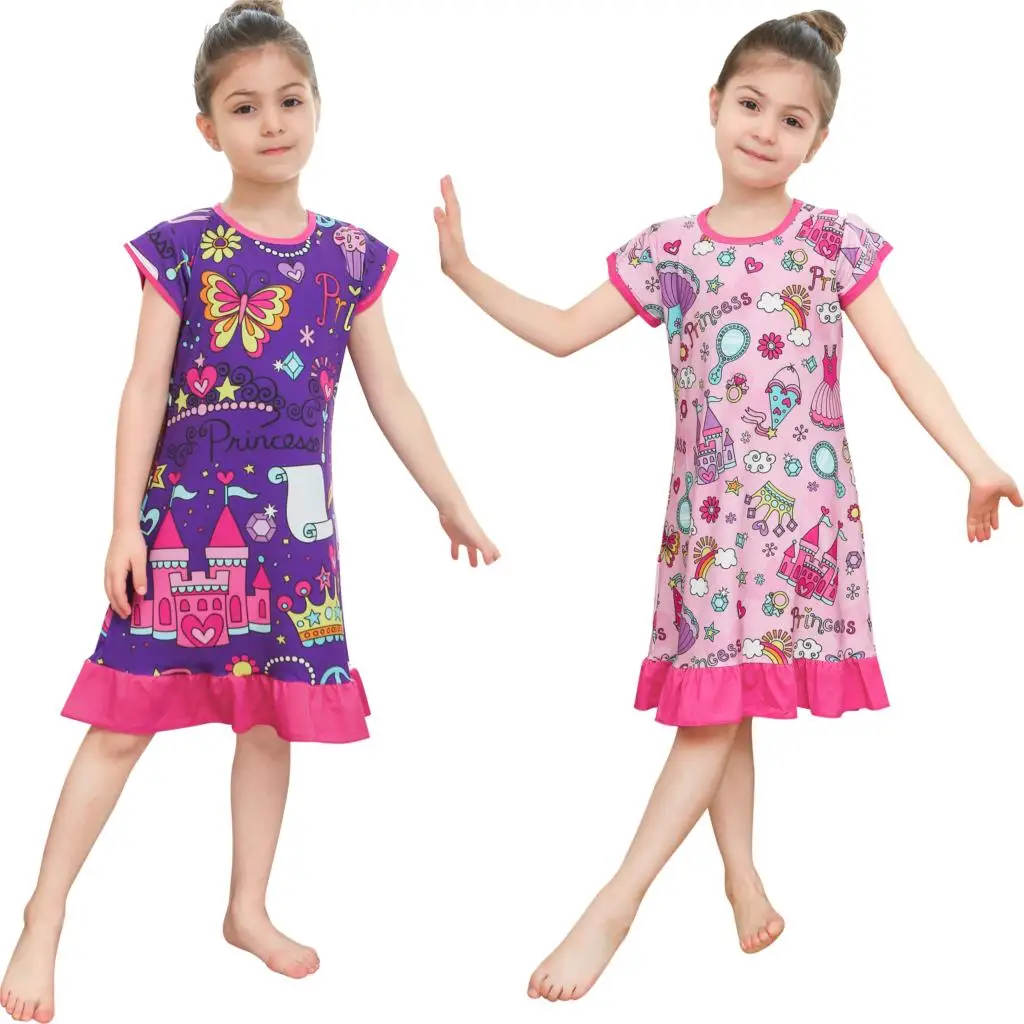 Новые детские ночные рубашки с цветочной печатью платье Ночная одежда Ночные рубашки для девочек