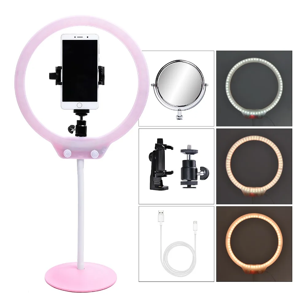 

FOSOTO Mini LED Selfie Ring Light Video Studio Flexible Table Light With Stand For Makeup Photographic Lighting Camera Phone