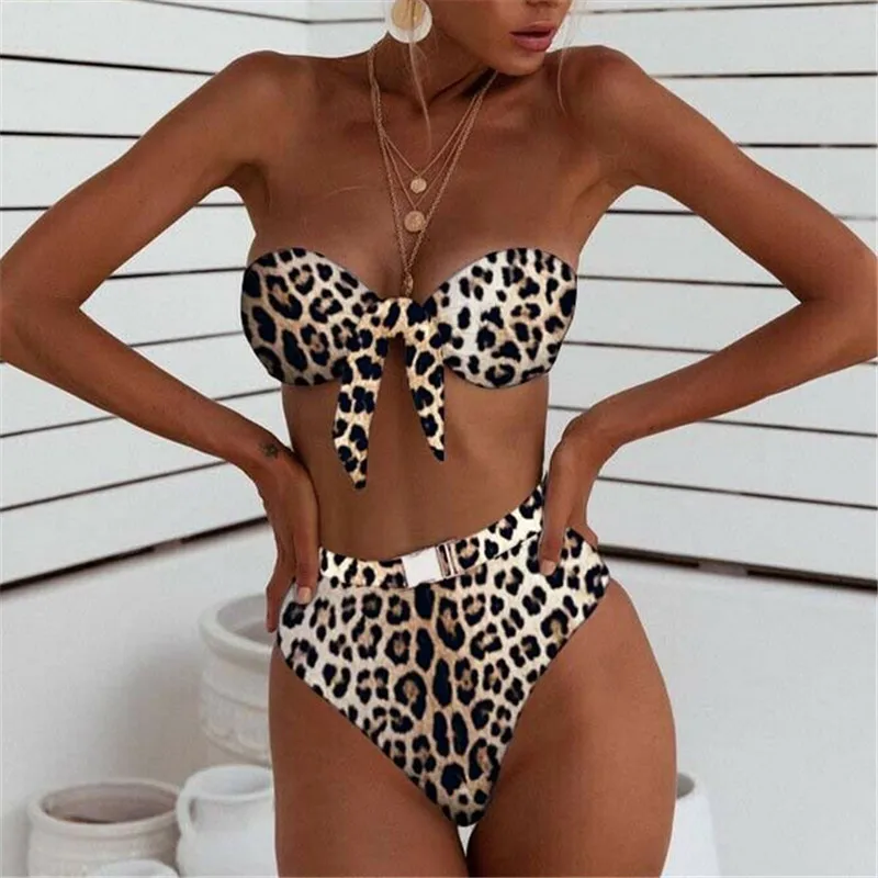 

Women Swimwear Animal Print Push Up Bikini Set Padded Swimwear Bandage High Waist Swimsuit Bathing Suit Costume Da Bagno Donna