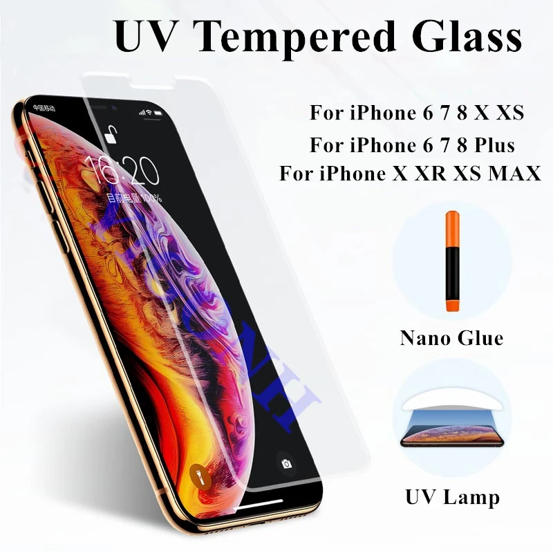 УФ закаленное стекло для iphone 6 6s 7 8 X XS УФ-стекло пленка Plus XR Защитная экрана MAX