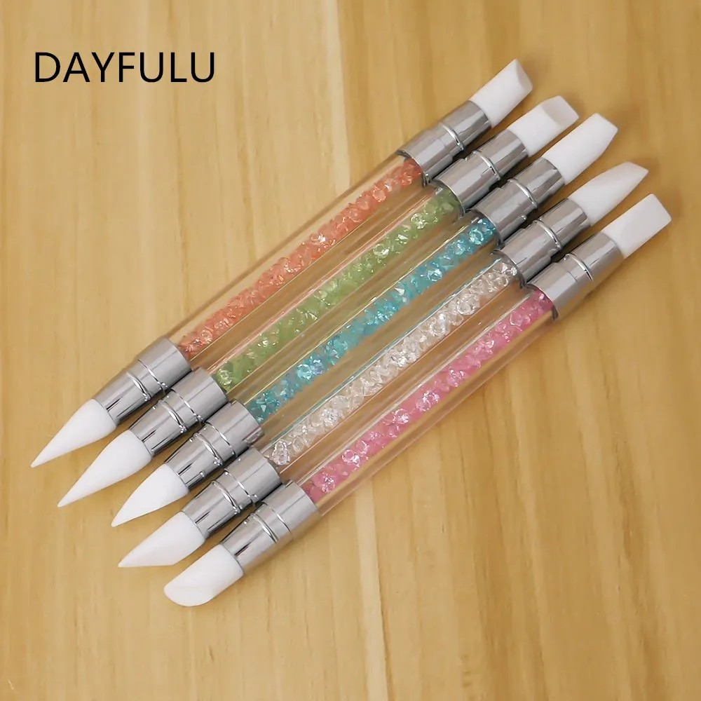 

TOPHOT 1Pcs 2 Heads Silicone Nail Art Sculpture Pen Rhinestone Acrylic Handle for Emboss Carving Craft Polish Manicure Tool
