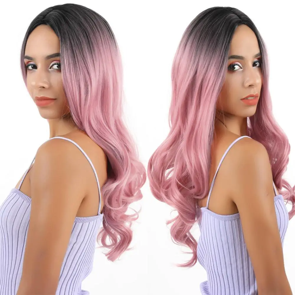 FAVE Premium peluca sintética larga onda del cuerpo Ombre Color marrón claro negro Rosa oro parte media pelucas para negro las mujeres Cosplay FAVE Premium peluca sintética larga onda del cuerpo Ombre Color marrón claro negro Rosa oro parte media pelucas para negro las mujeres Cosplay