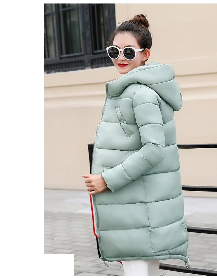 Женское зимнее теплое пальто с капюшоном размера плюс, куртка с хлопковой подкладкой конфетного цвета, Женская длинная парка, Женская Стеганая куртка